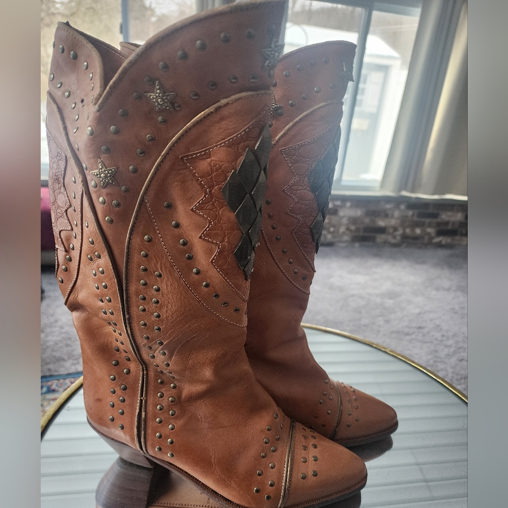 Vero cuoio Italian leather studded cowboy boots vintage size 8 / 39